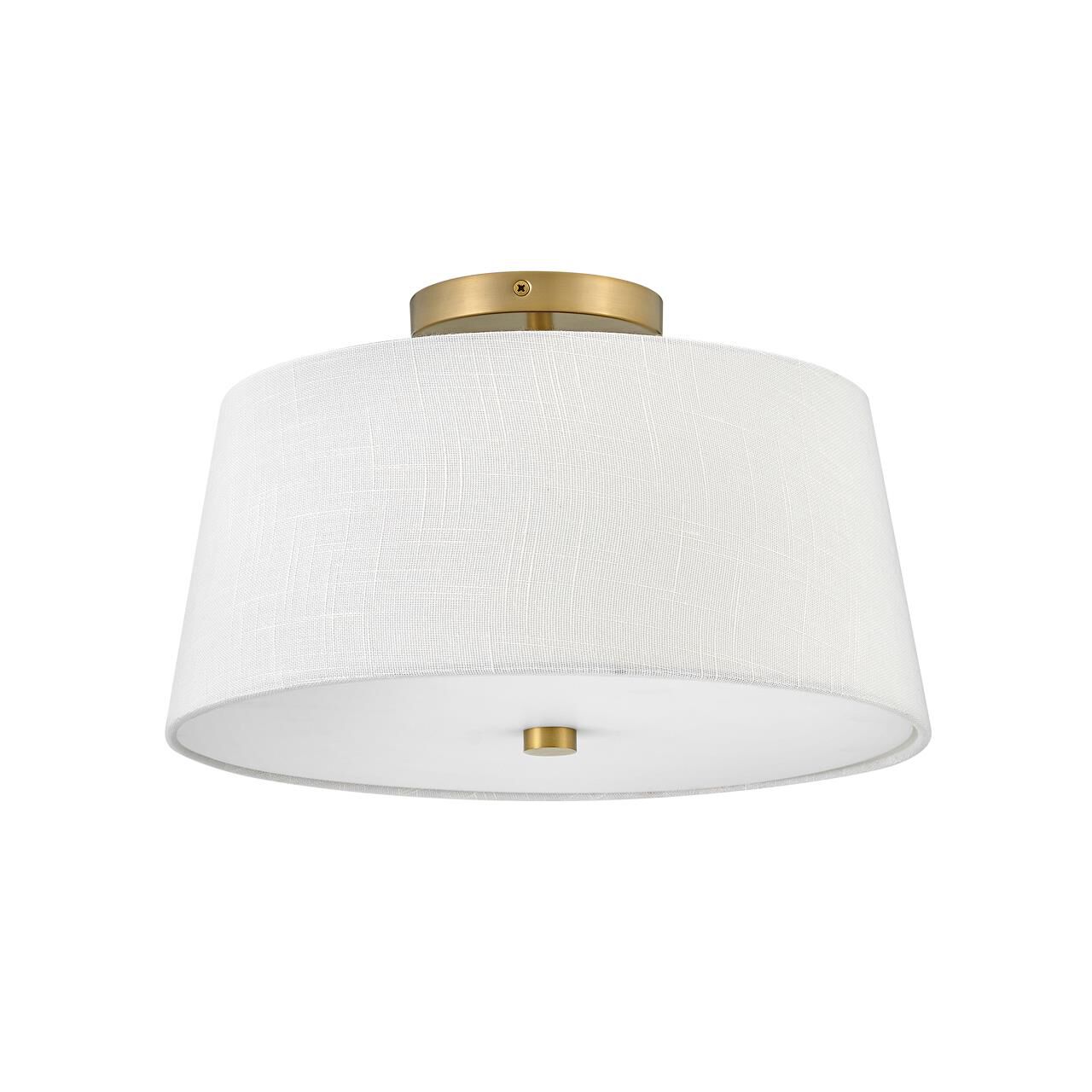 Shown in Lacquered Brass finish and Acrylic Lens glass and White Linen shade