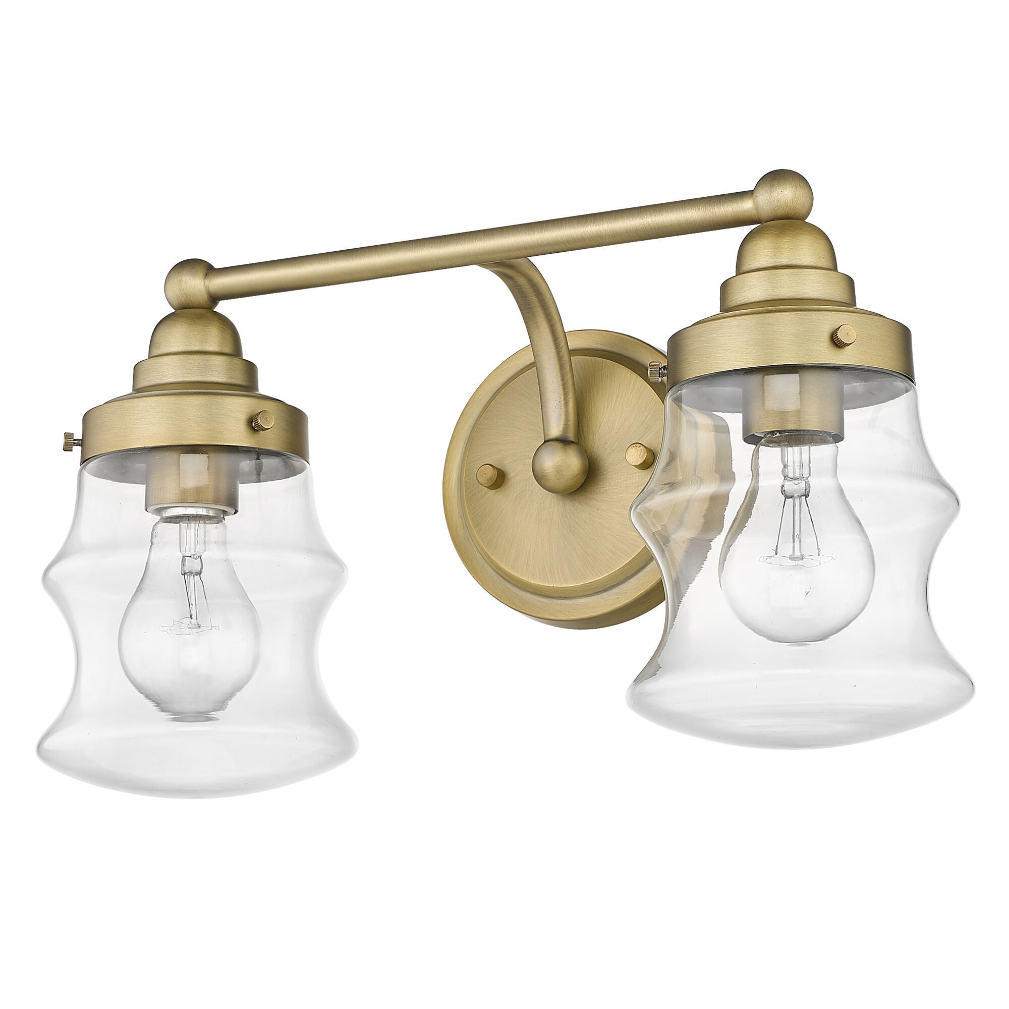 Shown in Antique Brass finish and Clear Glass shade