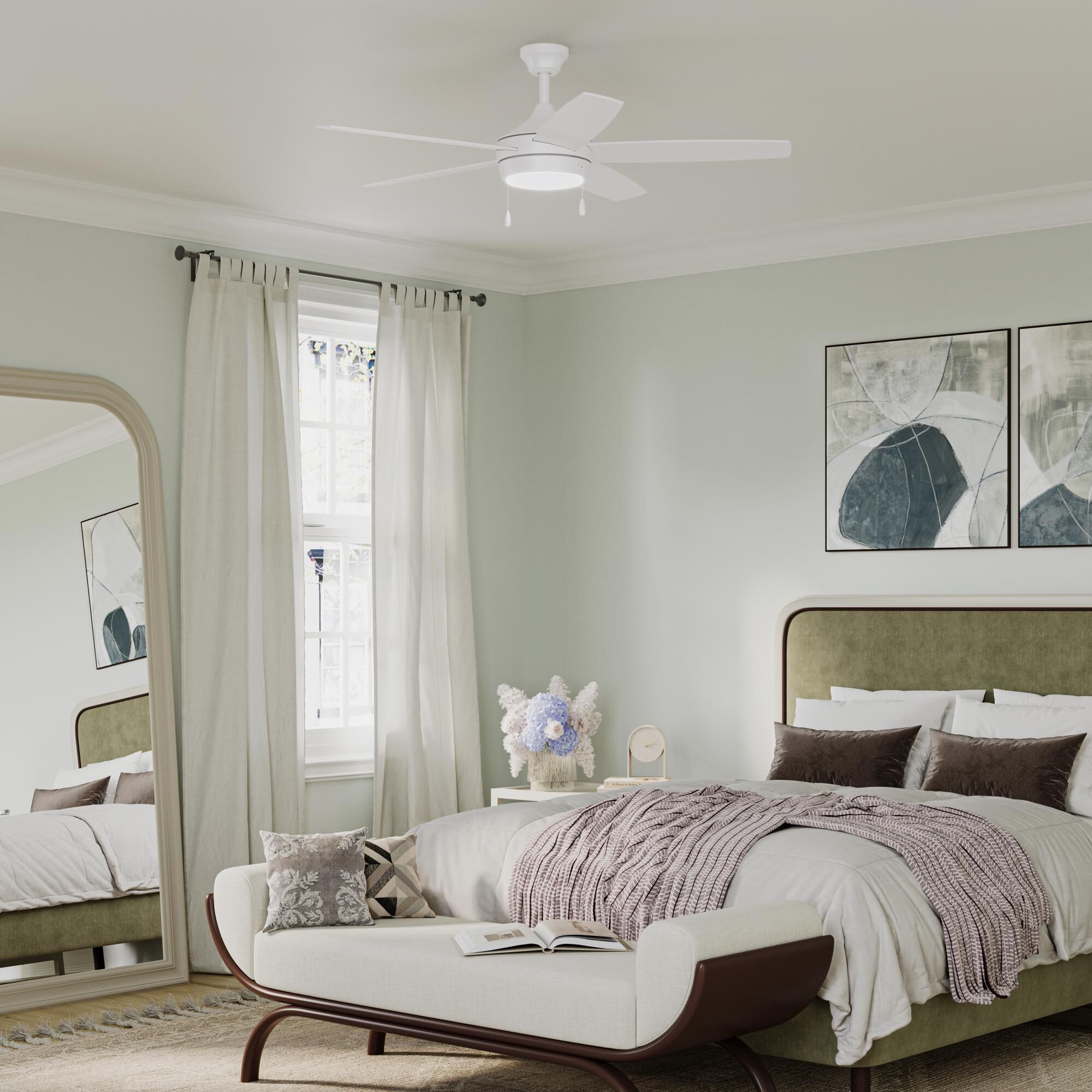 Shown in Matte White finish and White Opal glass