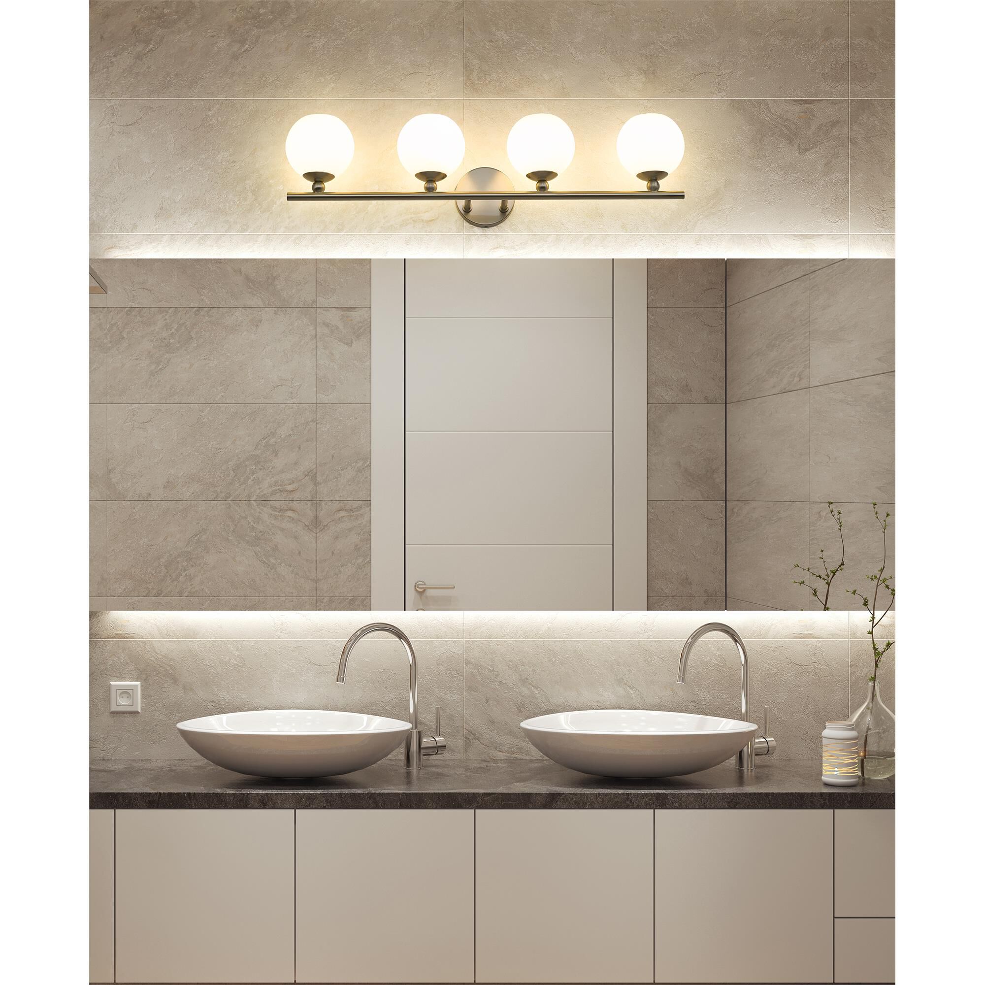 Shown in Brushed Nickel finish and Opal Etched glass