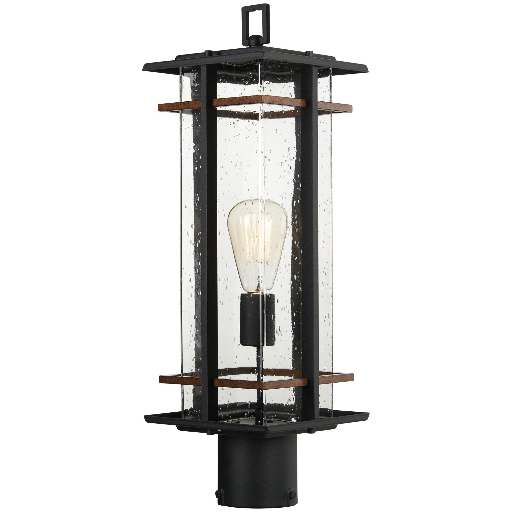 Shown in Black W/Antique Copper Accents finish and Clear Seeded glass