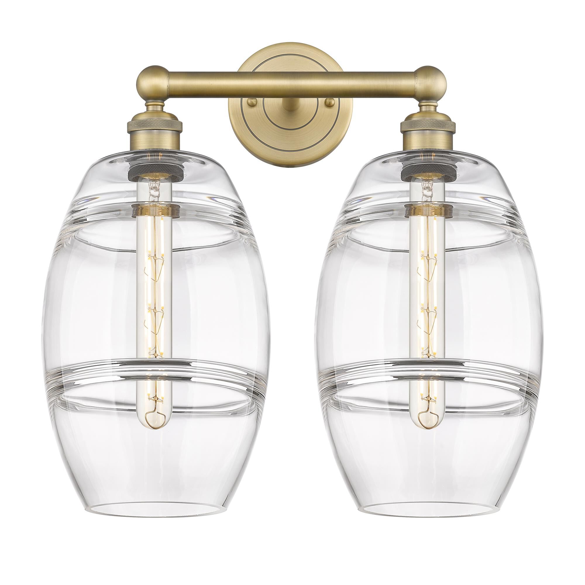 Shown in Brushed Brass finish and Clear glass