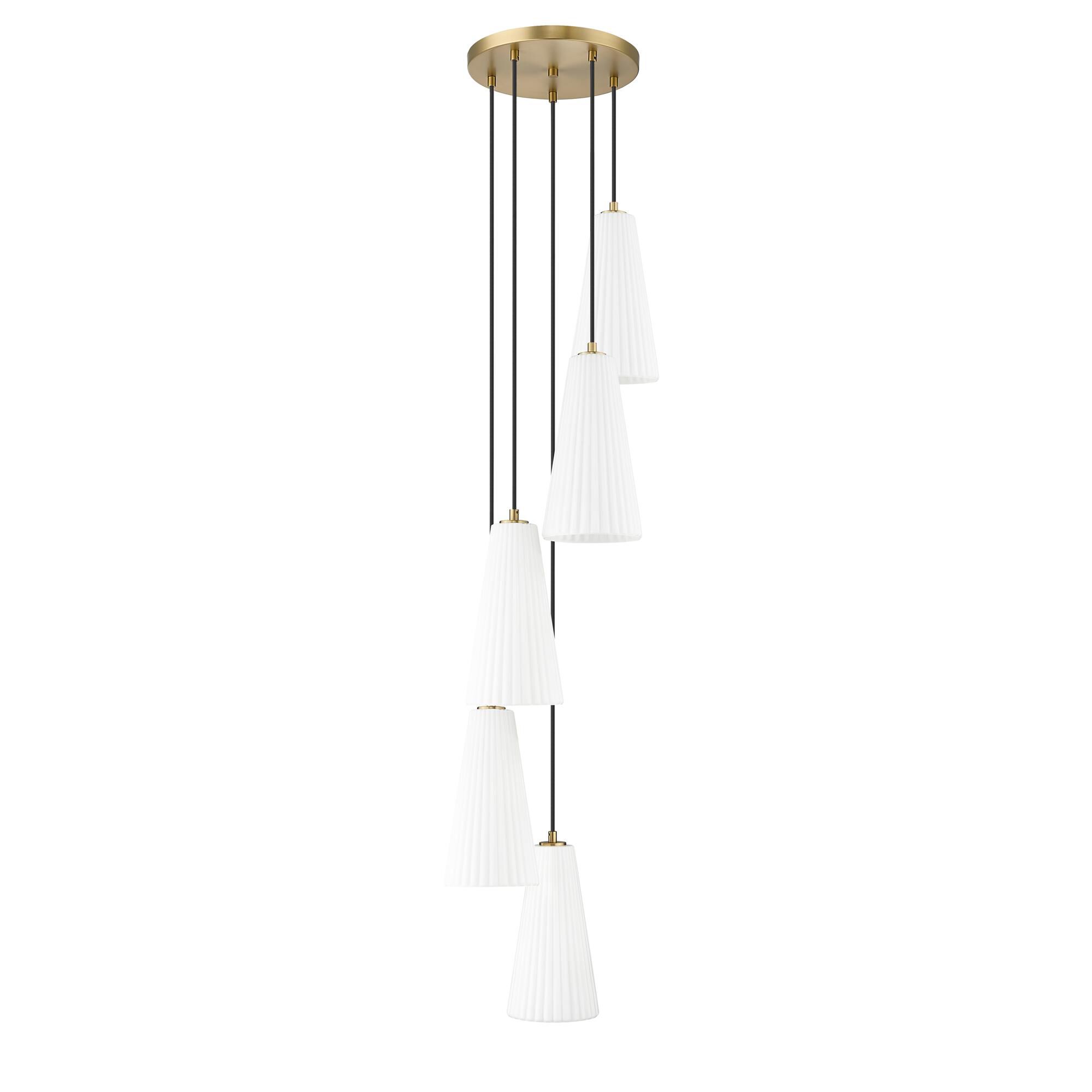 Shown in Modern Gold finish and White glass and White shade