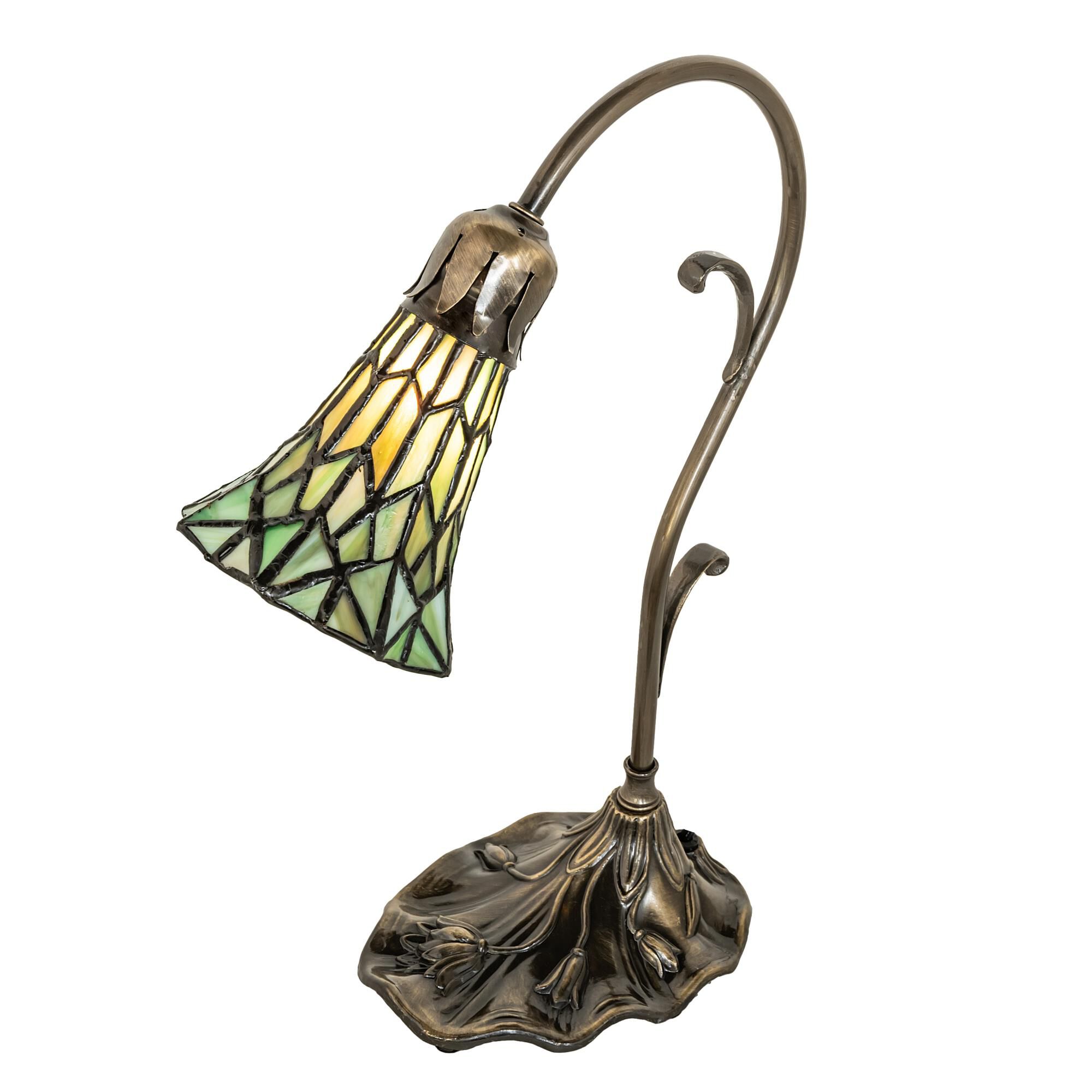 Shown in Antique Brass finish and Green glass