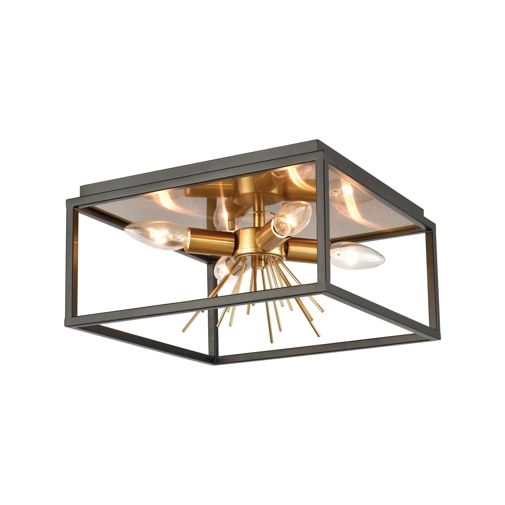 Shown in Matte Black  Burnished Brass finish and No Shade/ glass