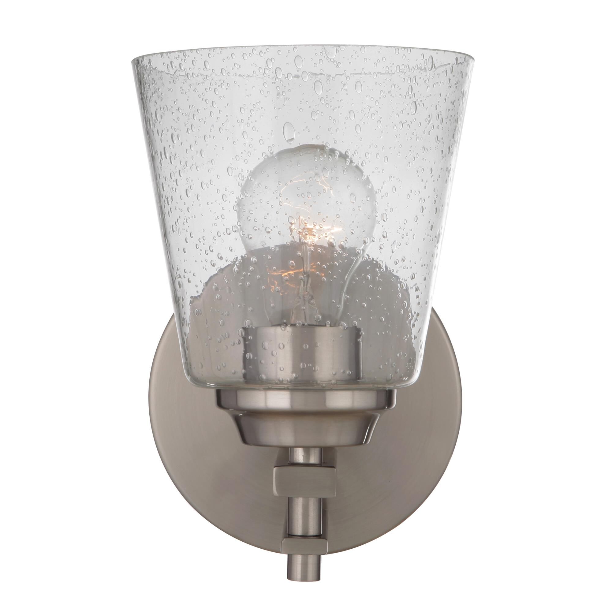 Shown in Brushed Polished Nickel finish and Clear Seeded glass and Glass shade