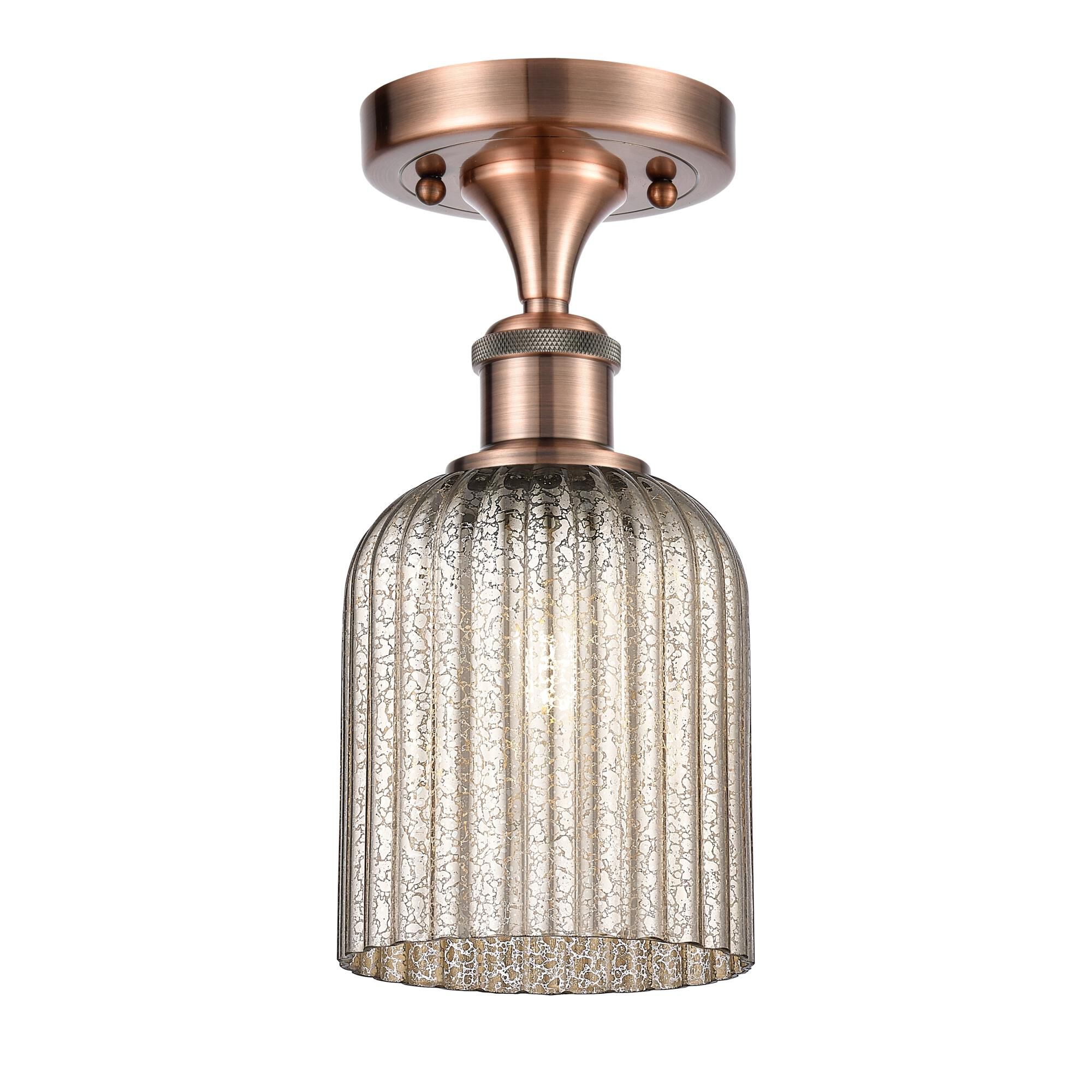 Shown in Antique Copper finish and Mercury shade