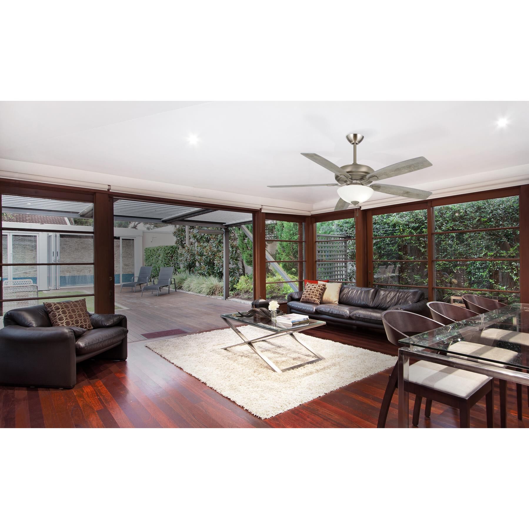 Shown in Burnished Nickel finish and White Frosted glass and Fabric shade