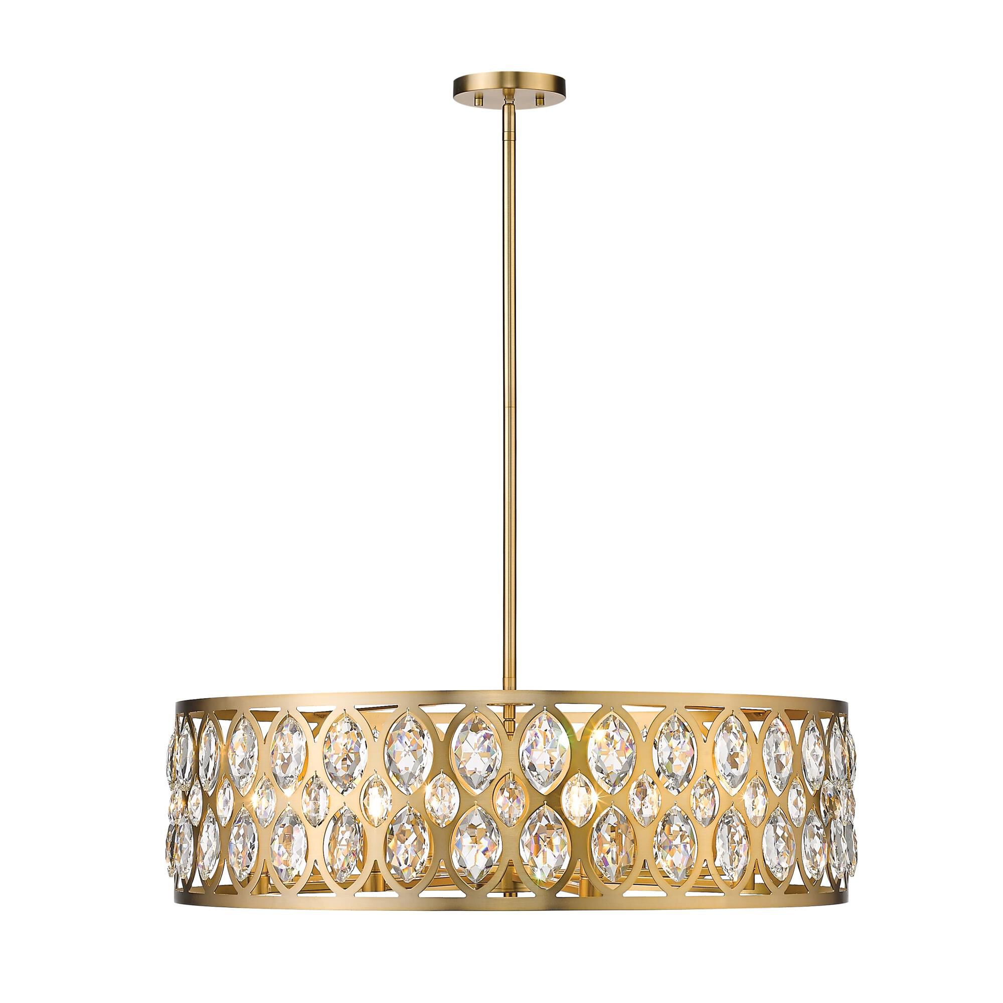 Shown in Heirloom Brass finish and Steel + K9 Crystal glass and Steel + K9 Crystal shade
