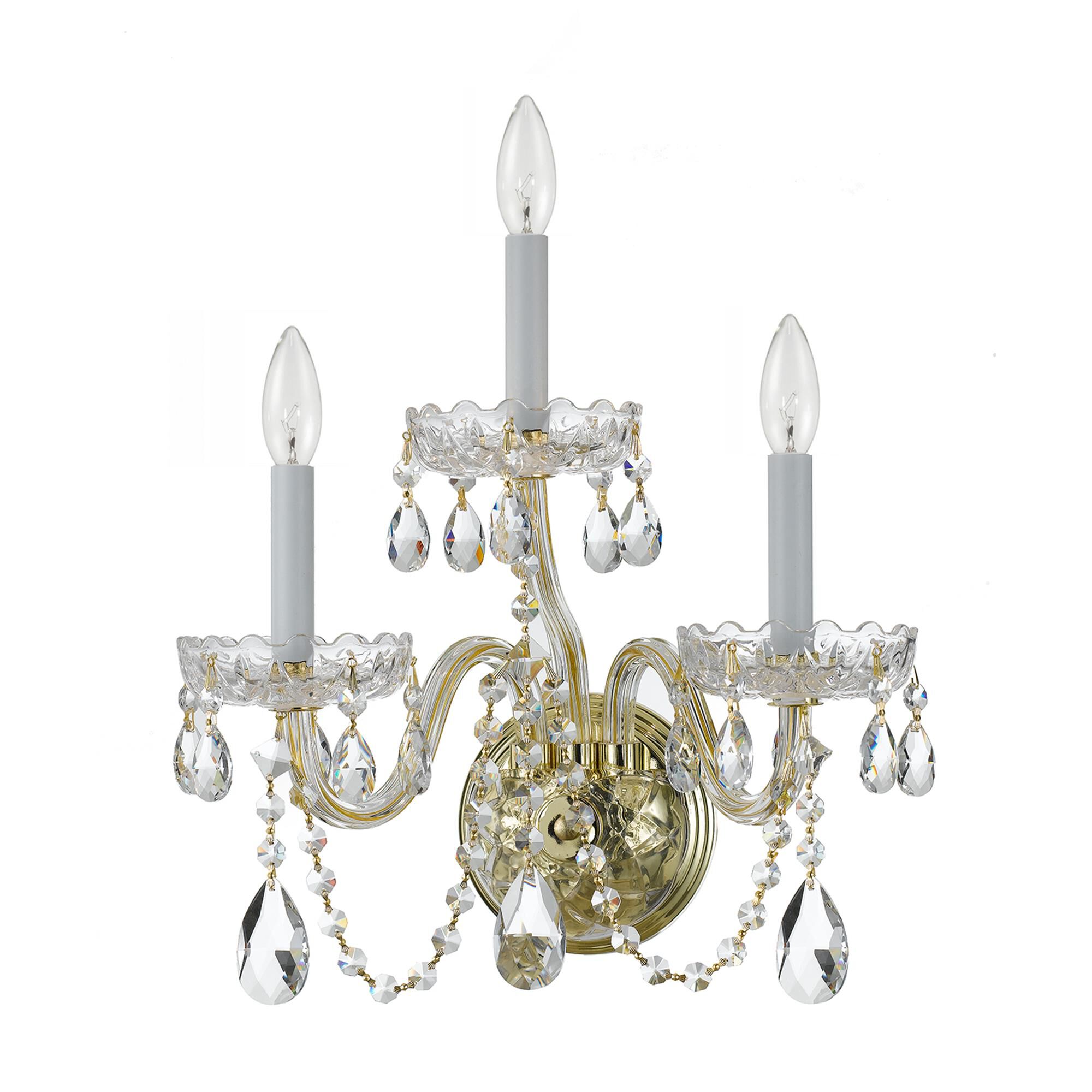 Traditional Crystal 16 Inch 3 Light Wall Sconce,